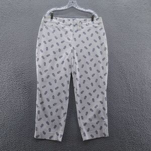 Talbots Womens Perfect Crop Chino Pants 14 White Pineapple Print High Rise NEW‎